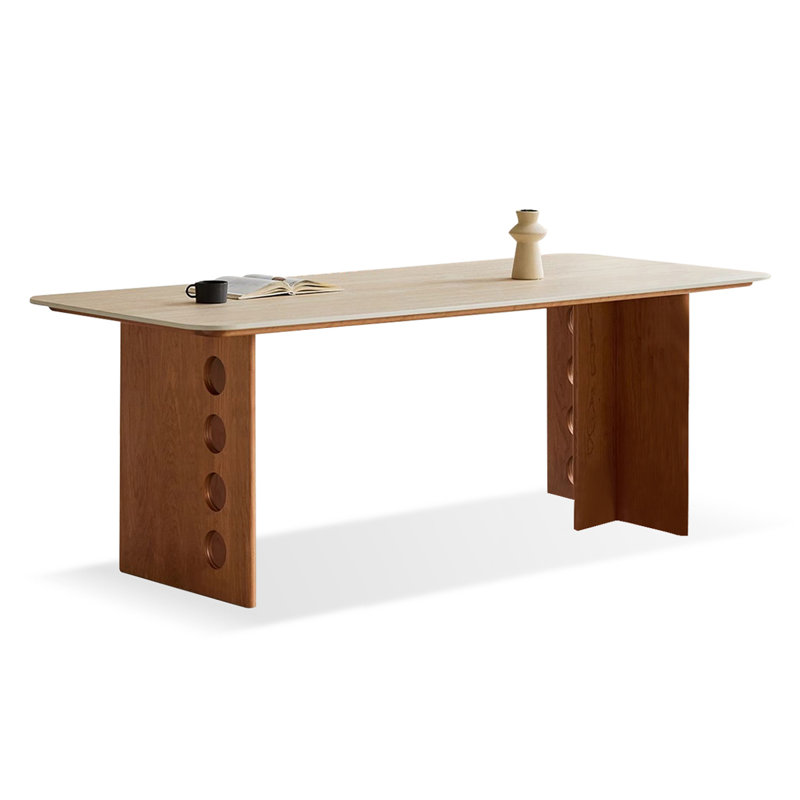  Tables de salle à manger rectangulaires beiges en pierre, H 29,53 po x L 78,74 po x l 31,5 po