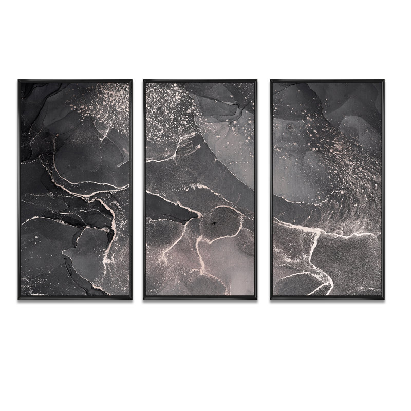 «Abstract Abstract Translucent Gray Ink Clouds», ensemble de 3 reproductions sur toile flottantes, H 28 po x l 36 po x P 1 po