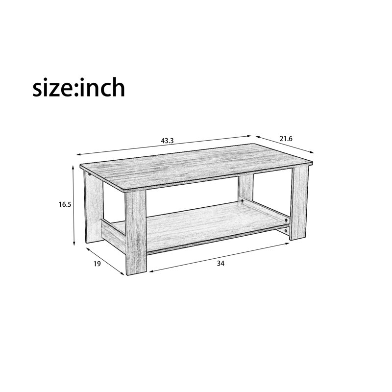 Caoife Coffee Table, 16.5" H x 43.3" W x 21.6" D, Walnut