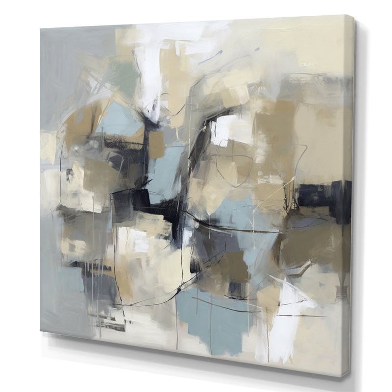 Beige et gris, Créature sans limite I - Art mural abstrait pour salon, H 36 po x l 36 po x P 1,5 po, Toile tendue