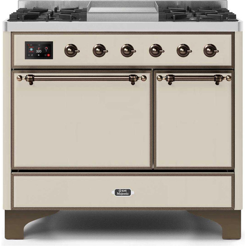 Cuisinière à double carburant ILVE Majestic II 40 po, Propane liquide, Blanc antique / bronze