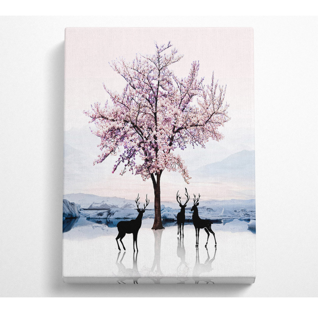 Pink Blossom Deer Canvas Druck