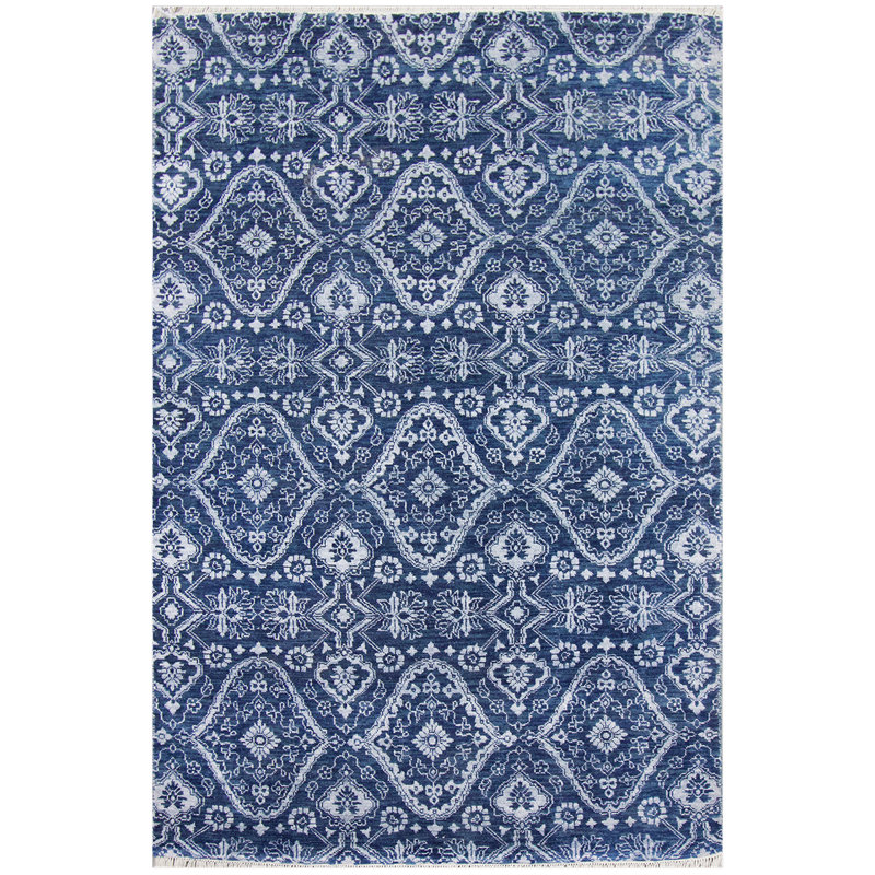 Ikat Area Rug in Blue/Dark Blue/White, Rectangle 9' x 12'
