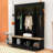 Wood Hall Tree with APP-Controlled LED Strip, Hooks, Flip-Down Cabinets and Shelves-96354808