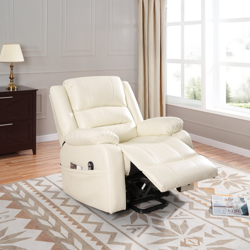 Faux Leather Lift Assist Power Recliner, Cream Fuax Leather