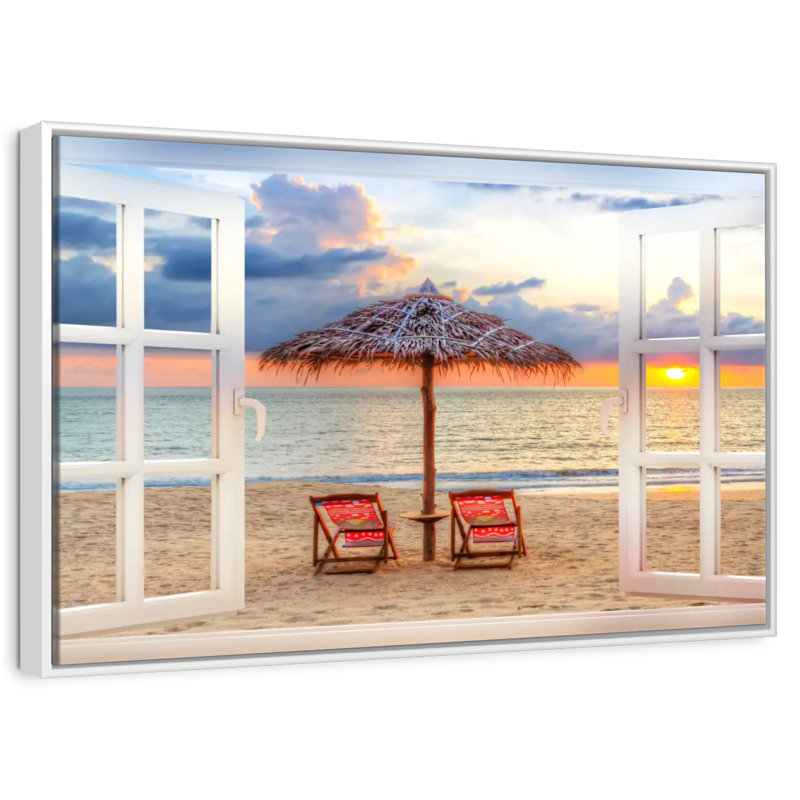 Fenêtre sur l'été Faustine, Cadre flottant blanc, 37 po x 25 po