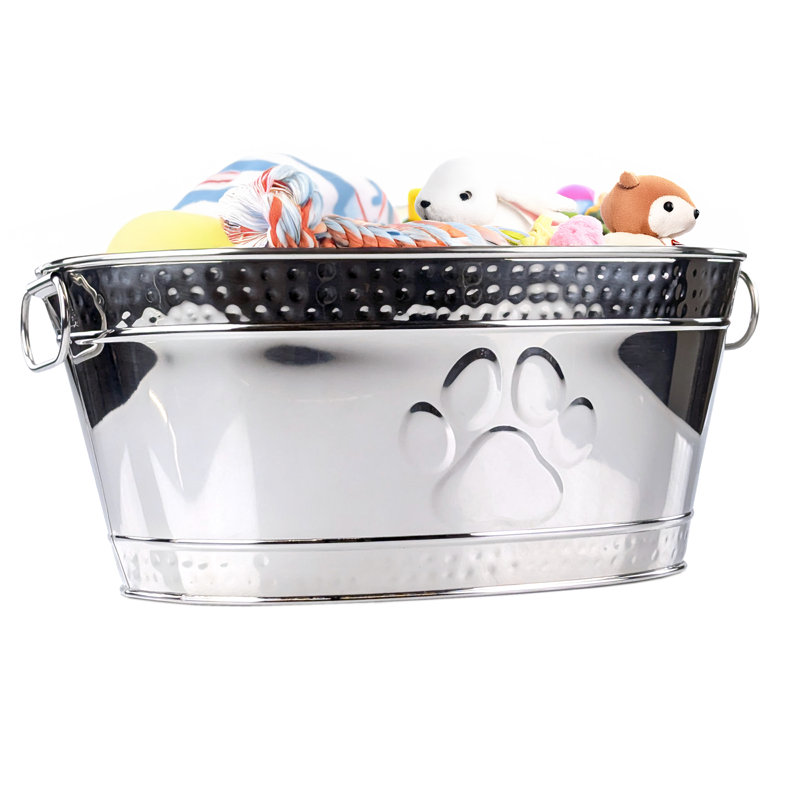 Metal Chew-Proof Dog Toy Bin, 7.5" H x 18" W x 10.5" D, Silver