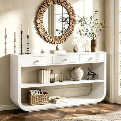 Retro 3-Drawer Console Table With Display Shelf