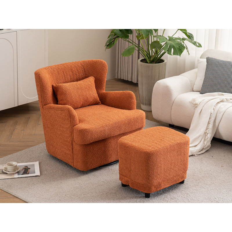 Fauteuil rembourré pivotant avec repose-pieds, Orange moelleux