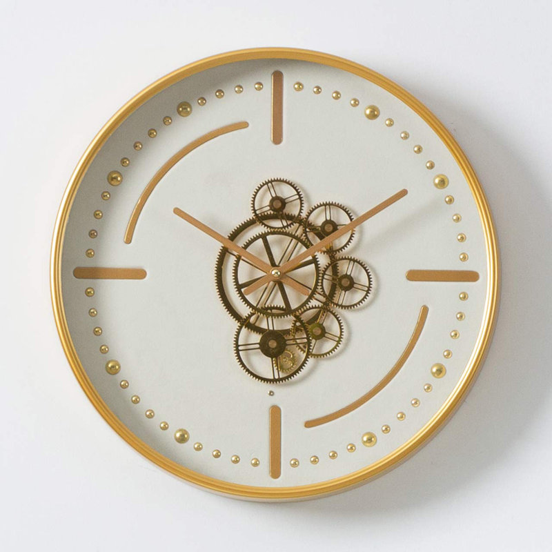 Copiague 46cm Metal Wall Clock for Living Room Decor, White and Gold Modern Wall Clock for Bedroom