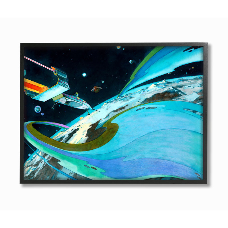 « epic space landscape planète », peinture à l’aquarelle bleue pour les enfants Leroux, H 16 po x l 20 po x P 1,5 po