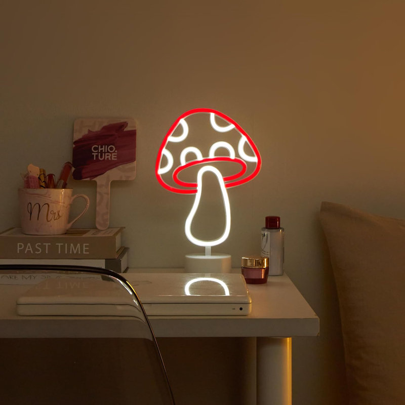  Figural Mushroom Led Neon Table Lamp
