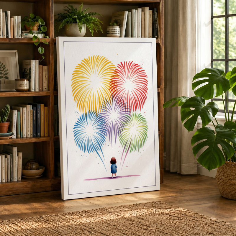 Fireworks Above Modern 1 Piece Wrapped Canvas Wall Art, 30x20 - 76.2 x 50.8 cm, Taupe Border