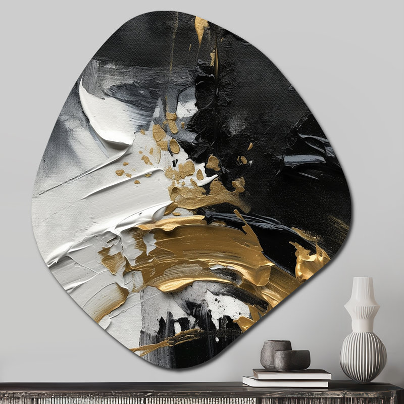 «Exquis Darling Gold Abstract Wave On Black I», art mural asymétrique en forme de nébuleuse abstraite, H 28 po x l 25 po