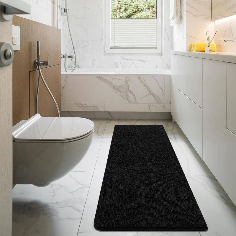 Luxury Washable Bathroom Rug 24 x 60 Inch, Black