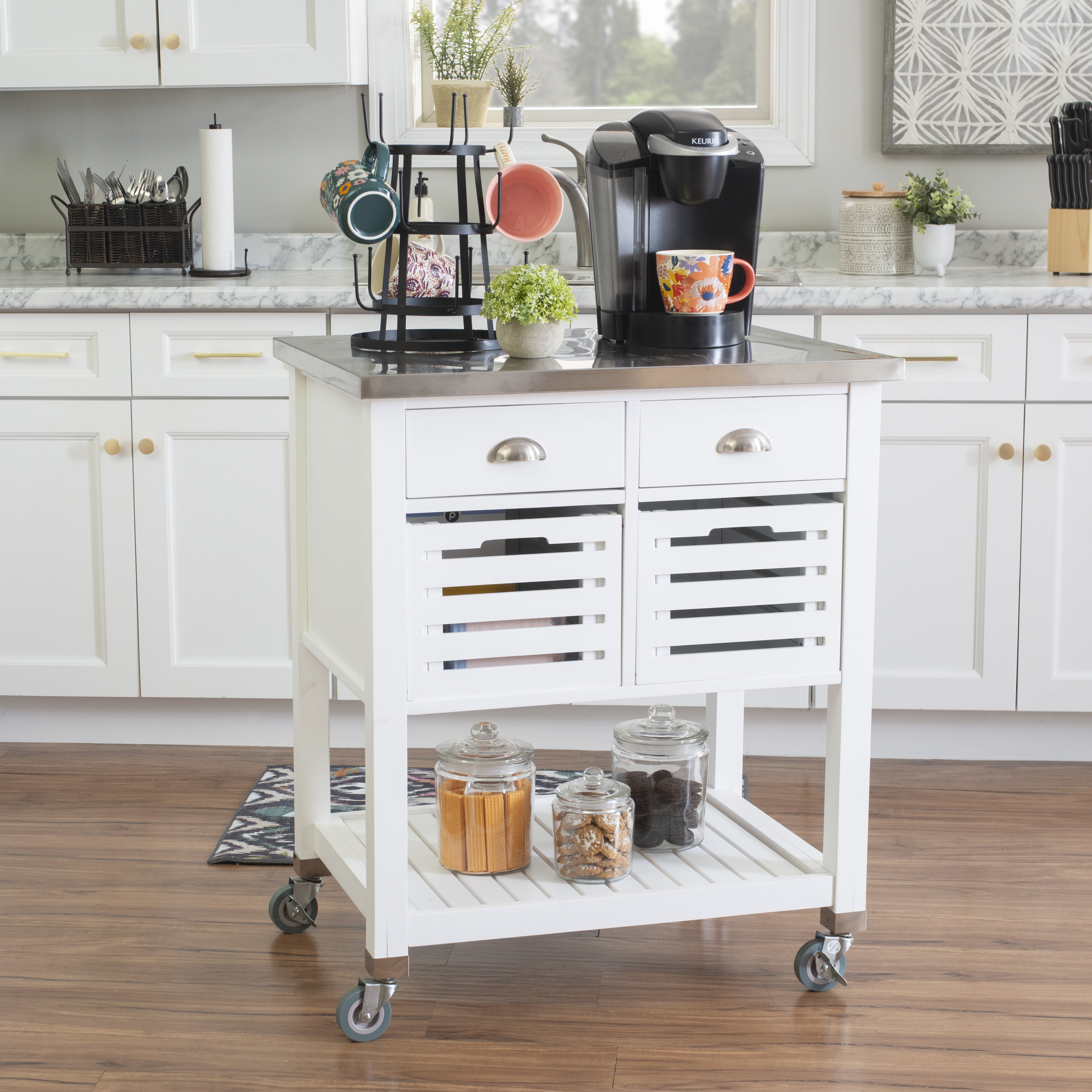 College Kitchen Appliance Stand with Wheels - Rolling Microwave Cart - Dorm  Room Furniture
