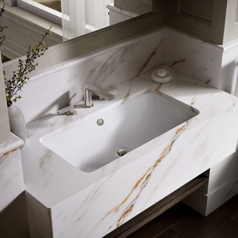Iron Plains® Trough Rectangle Dual Mount Bathroom Sink with Overflow, White