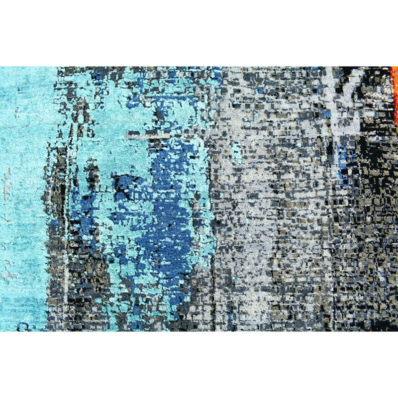 Abstract Area Rug in Blue, Rectangle 12' x 15'