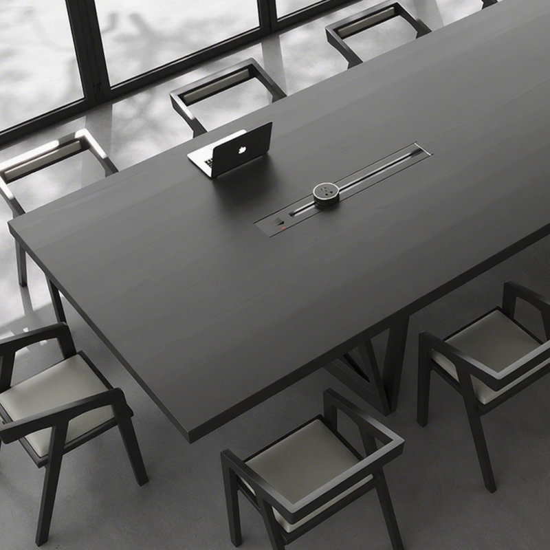 Black Rectangular Solid Wood + Carbon Steel Conference Table, 29.53" H x 110.24" L x 39.37" W