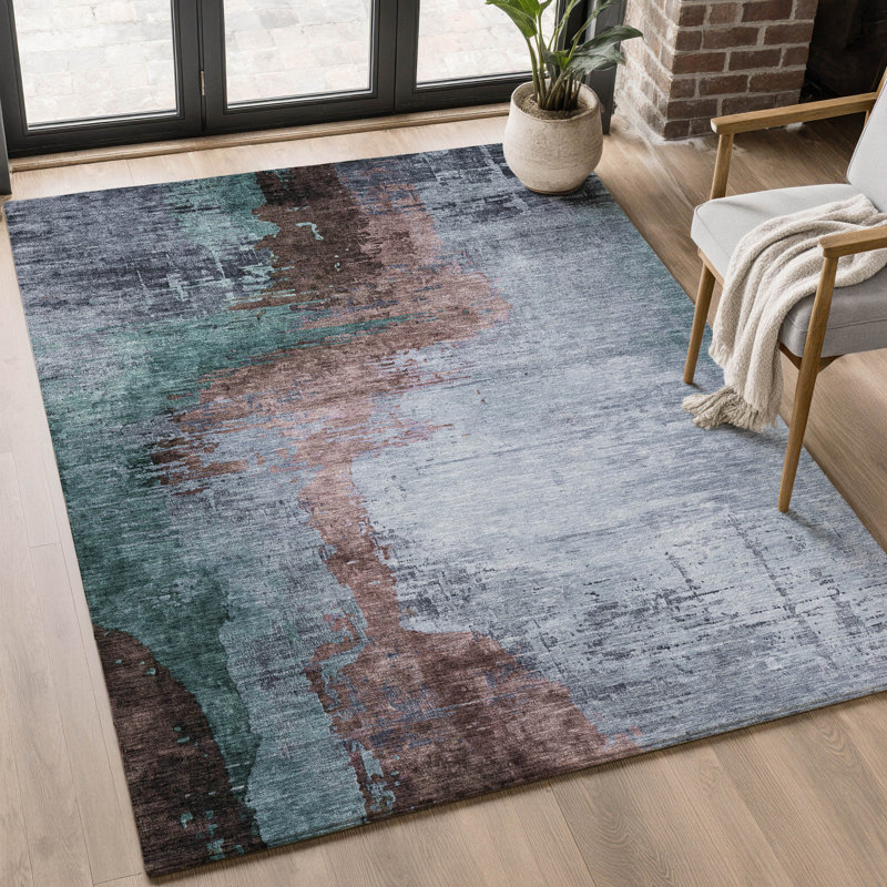 Premium Machine Washable Mayfield Abstract Rug, Blue, 10' x 14'