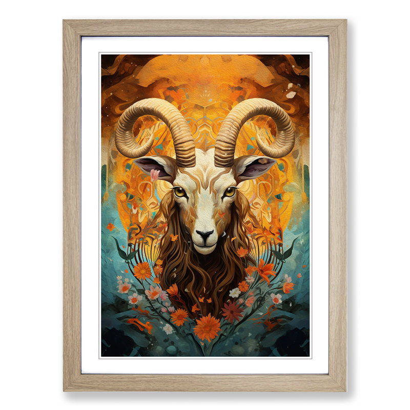 Capricorn Zodiac Modern Art - Framed Print, Oak Framed, 46cm H x 34cm W x 2cm D