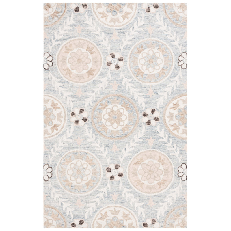 Jardin Hand Tufted Wool Cotton Floral Rug in Ivory/Light Gray, Rectangle 4' x 6'
