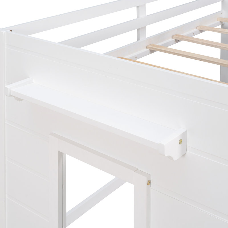 Lit mezzanine simple blanc avec armoire en bois massif, armoire et tablette, Blanc