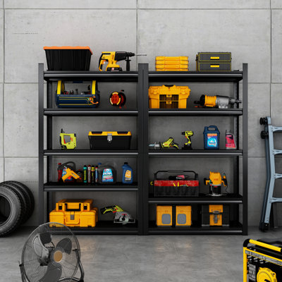 Étagère en métal à 78 niveaux H 78 po, capacité de 2 000 lb, réglable pour le salon, sous-sol, capacité noire - niveau, garage, pièce gris + gris