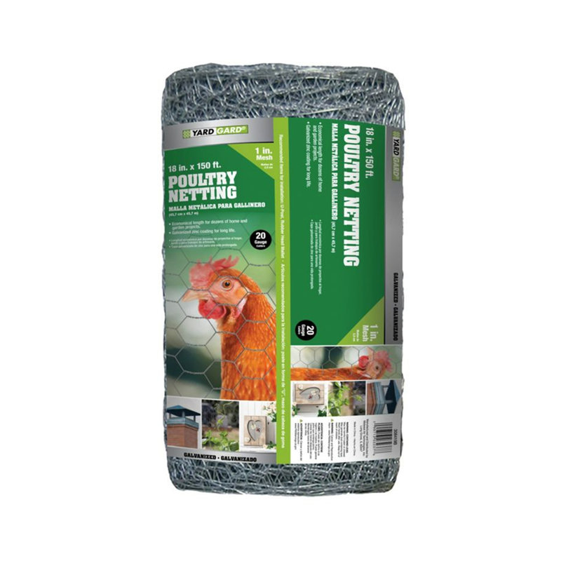 Filet hexagonal galvanisé de calibre 20 avec filet de 2 pouces, H 17,19 po x l 18,11 po x P 7,48 po, Argent