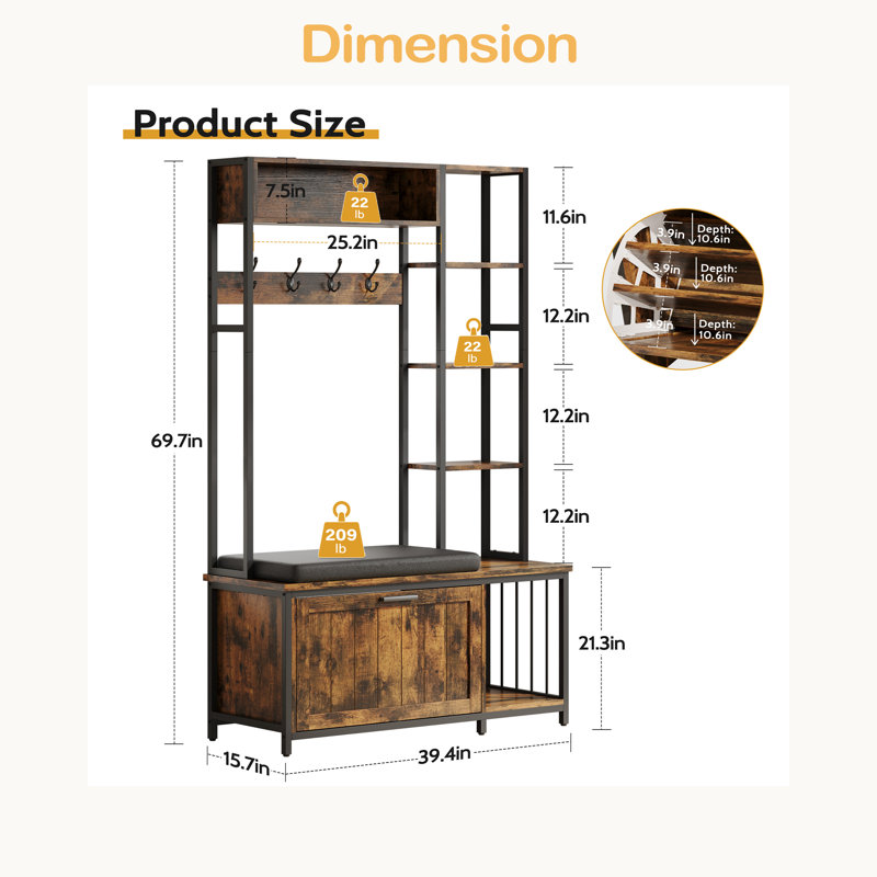 Hall Tree Coat Rack, Hall Tree With Bench And Shoe Storage, Mud Room Storage Furniture, Brown