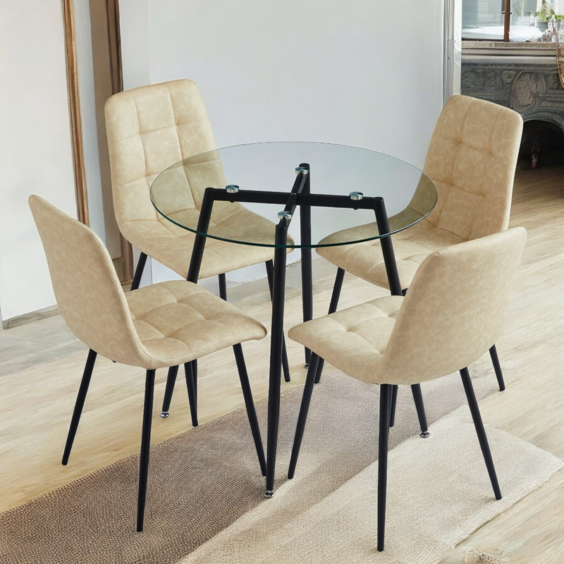 Zakirah 4 - Person Four Leg Dining Set, Cream