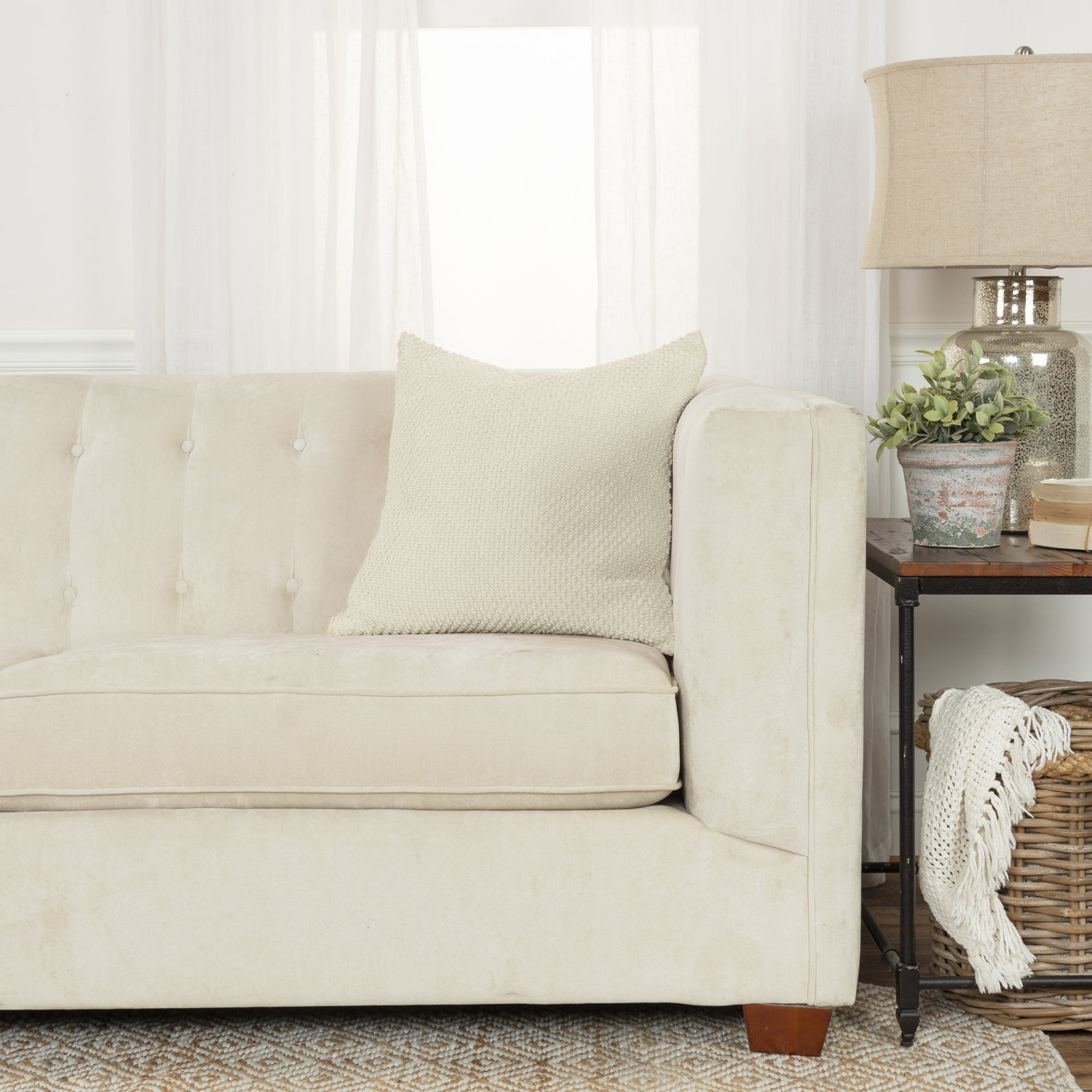 Saskia Embroidered Throw Pillow, Natural