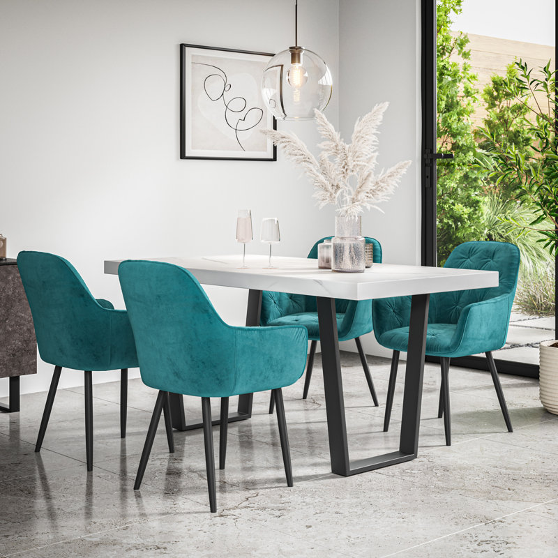 Ahlina 6 - Person Dining Set, White/Black/Blue