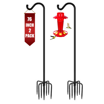 Shepherds Hook For Outdoor, 76 Inch Bird Feeder Pole With 7 Prongs Base, 3/4 Inch Thick Heavy Duty Adjustable Garden Hook, 2 Pack