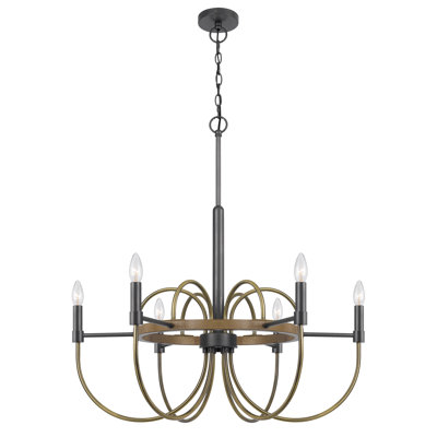 Cal Lighting Seagrove Metal Chandelier With Six Lights Antique Brass Wood Finish 31" H