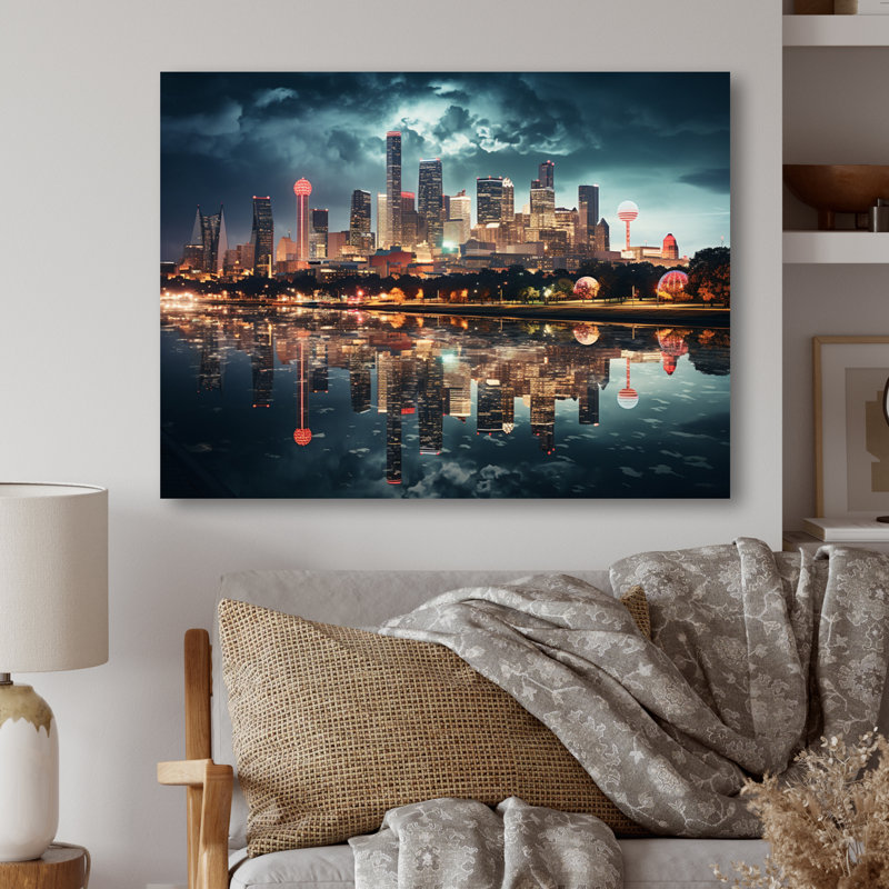 «Dallas», beau paysage urbain - Spot I - décoration murale en métal Dallas, H 30 po x l 40 po x P 1 po