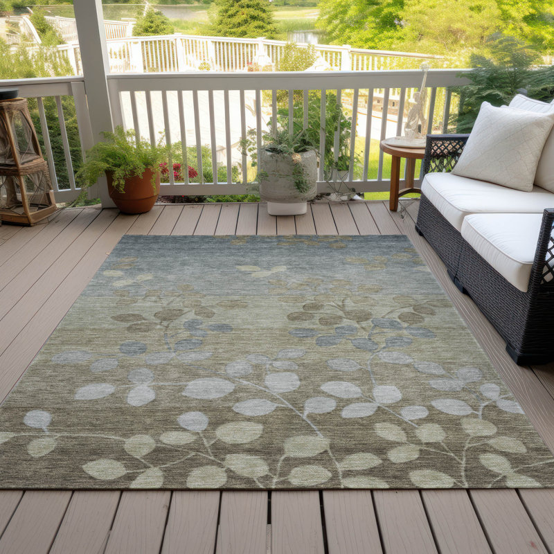 Machine Washable Indoor/Outdoor Xhevrie Khaki Rug, Rectangle 10' x 14'