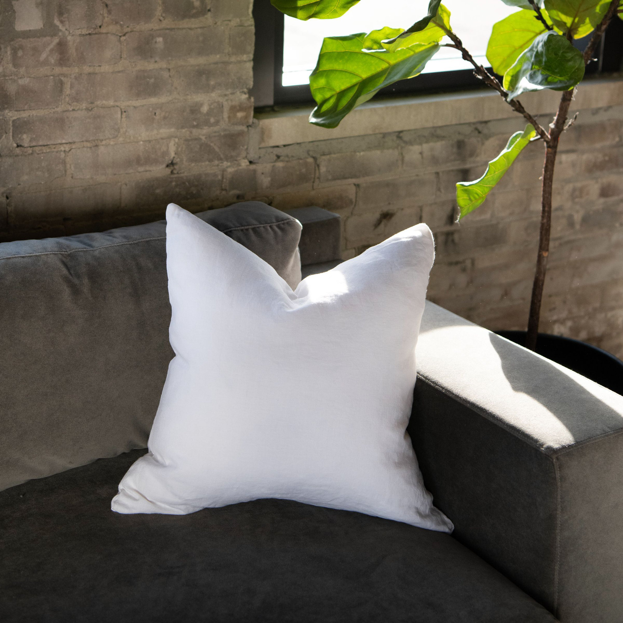 20" X 20" French Linen Throw Pillow, White