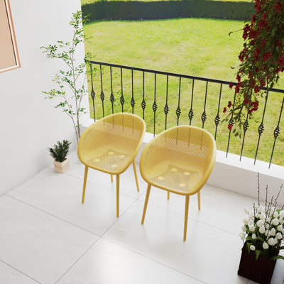 Modern All-Weather PP Plastic Armchair With Mesh Hollow-Out, Indoor/Outdoor (Set of 2) by George Oliver
