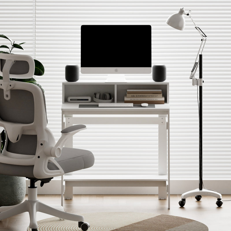 Bureau d'écriture pour bureau à la maison ou petit espace avec huche Simpliste, Blanc