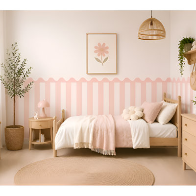 168-Inch Wide Light Pink Neutral Scalloped Stripe Half-Wall Decal, 40-Inch High