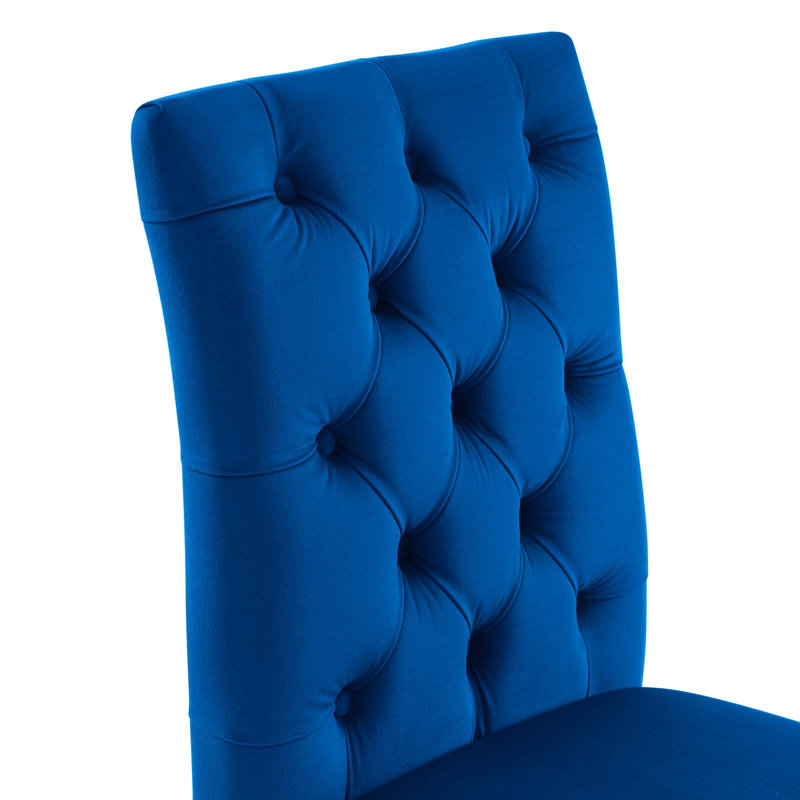Elegant Navy Velvet Upholstered Dining Side Chair with Wooden Legs