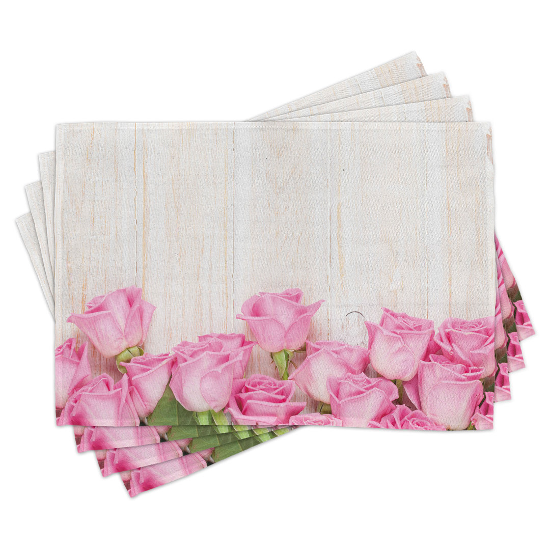 Platzmatten, Blumen auf Holzplanken, Rose, Creme Grün Rosa