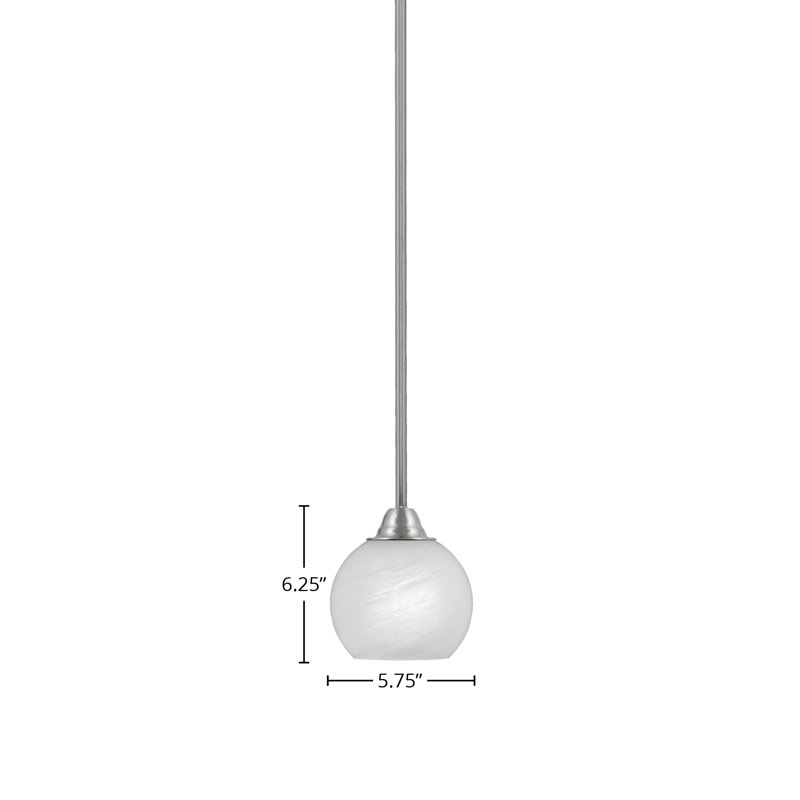 Luminaire suspendu sur pied Paramount avec verre de 5,75 po, Nickel brossé, Verre marbré blanc