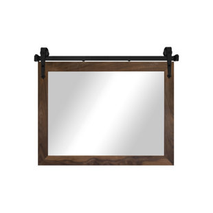 Rayne Mirrors Ozark Hardwood Walnut Mirror With Steel Barn Door Rail