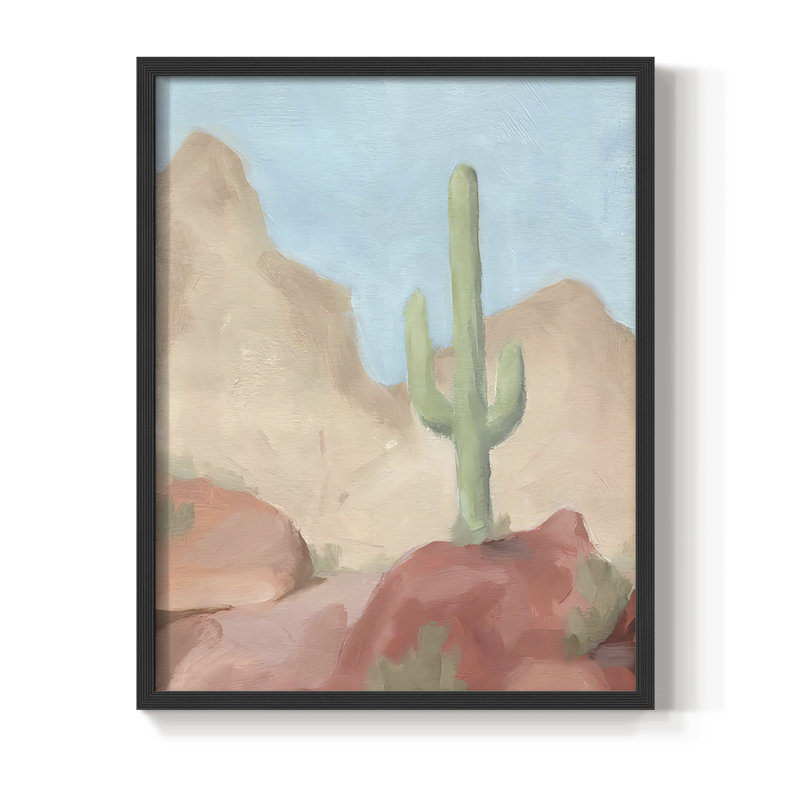Sunny Saguaro III, reproduction encadrée - bois massif, H 30 po x l 24 po, Noir, noir, noir, noir
