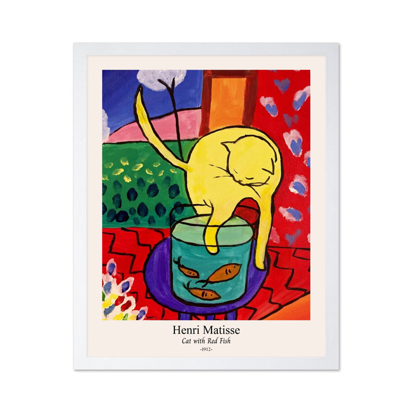Henri Matisse - Chat avec poisson rouge n ° 2, 16"H x 20"W, Poster, White Framed
