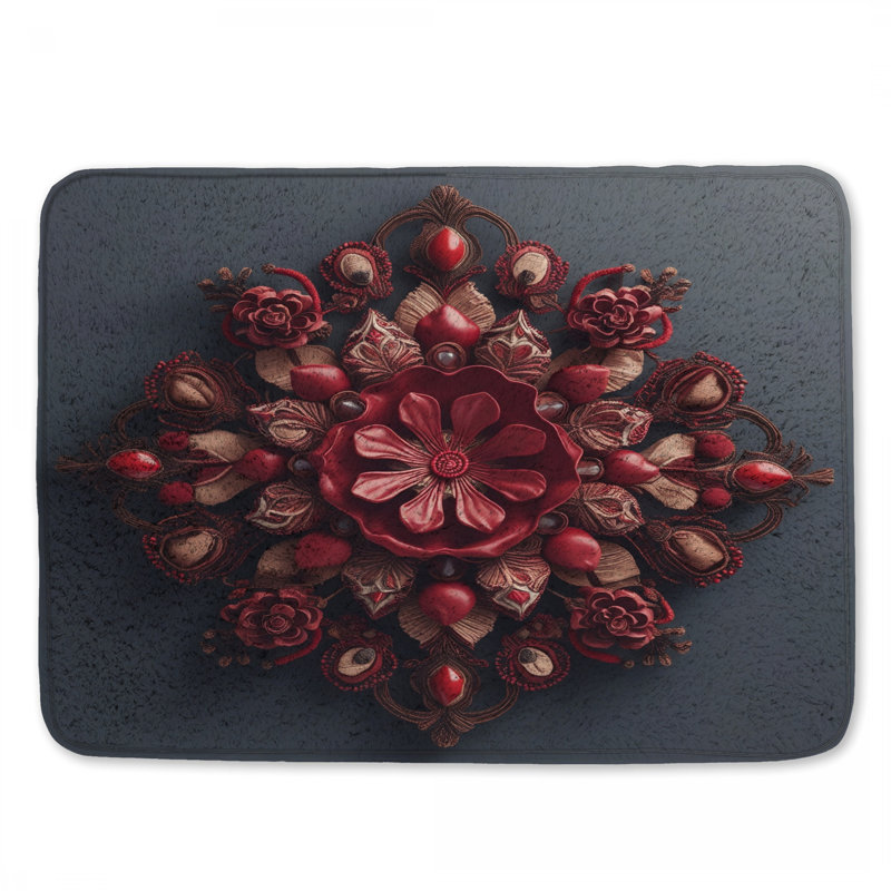 Tapis de bain rouge complexe Mandala, L 34 po x L 21 po