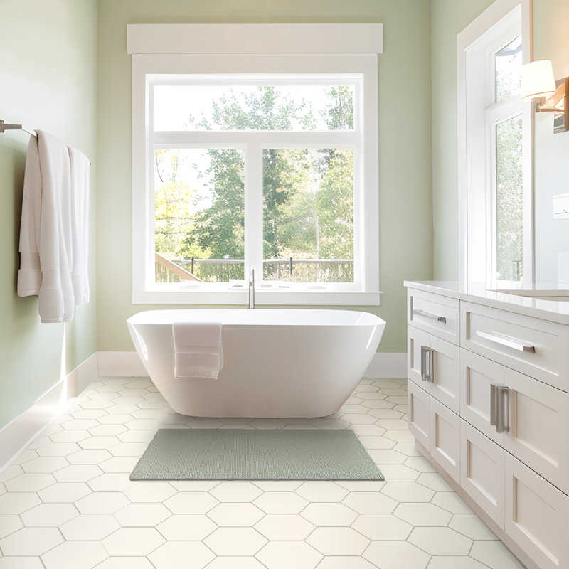 Textile Hex 9" x 10" Porcelain Wall & Floor Tile, Cream