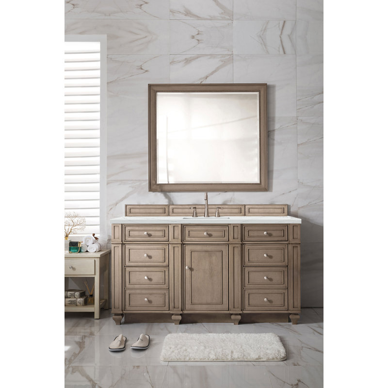Bristol 60'' W Single Vanity, Ethereal Noctis, 8" Widespread, Whitewashed Walnut